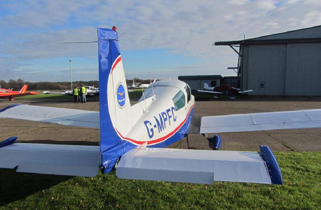 Our grumman AA5-B about to taxi out for a flying lesson